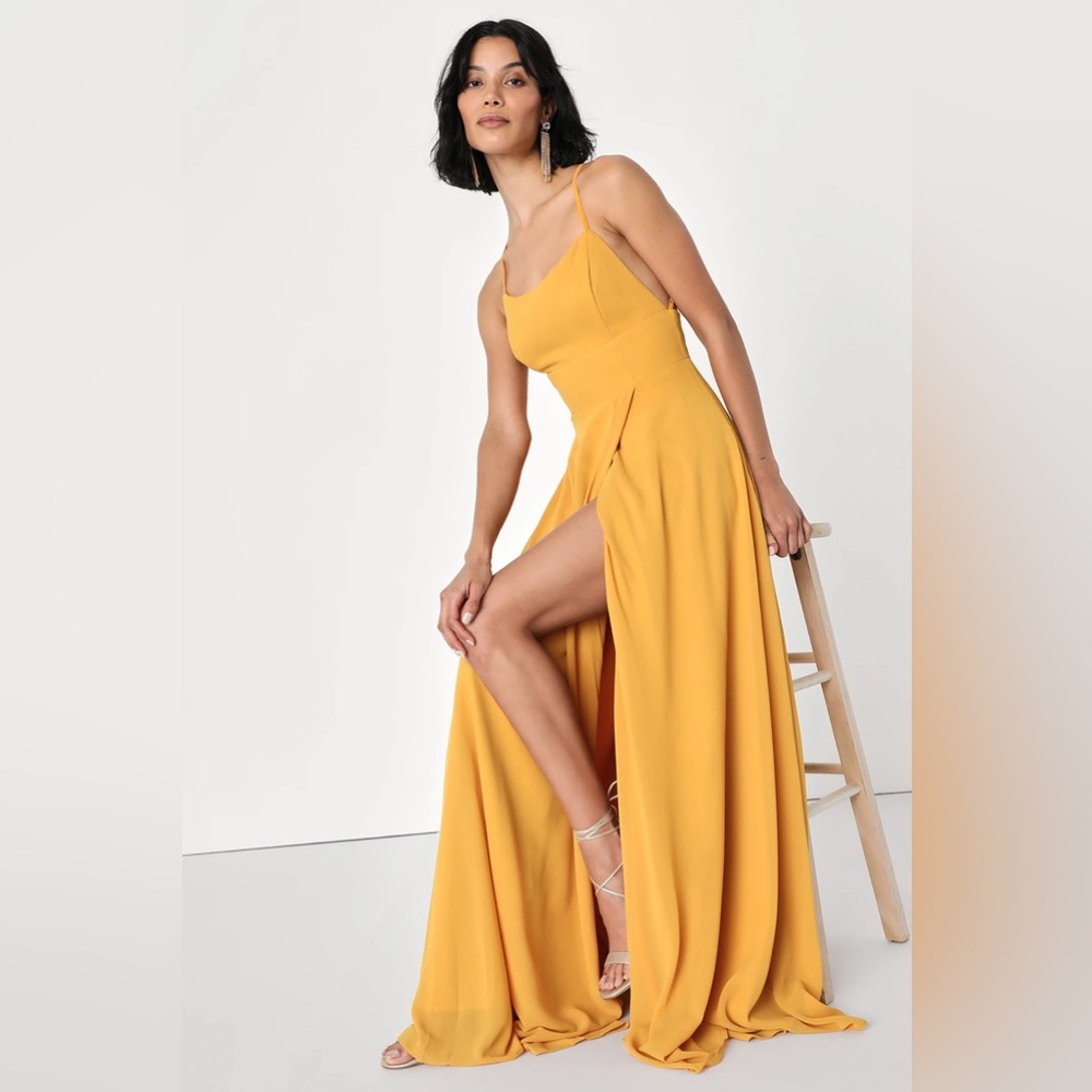 Dreamy Romance Mustard Yellow Backless Maxi Dress